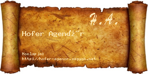 Hofer Agenór névjegykártya